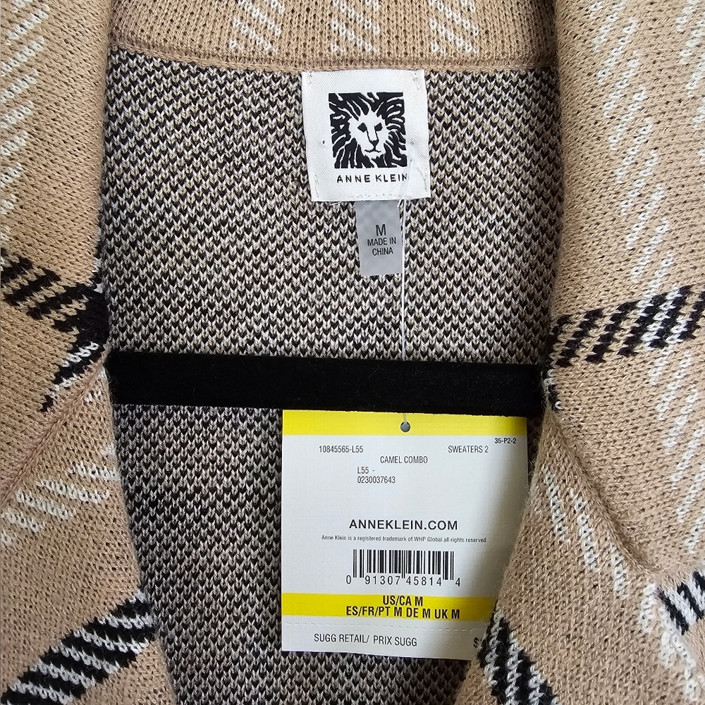 Anne Klein Beige Plaid Jacket Cardigan Size M - Picture 3 of 4